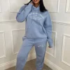 STYLEWISE Ltd Edition Blue Embroidered Hooded Two Piece Loungewear Set<Women Loungewear