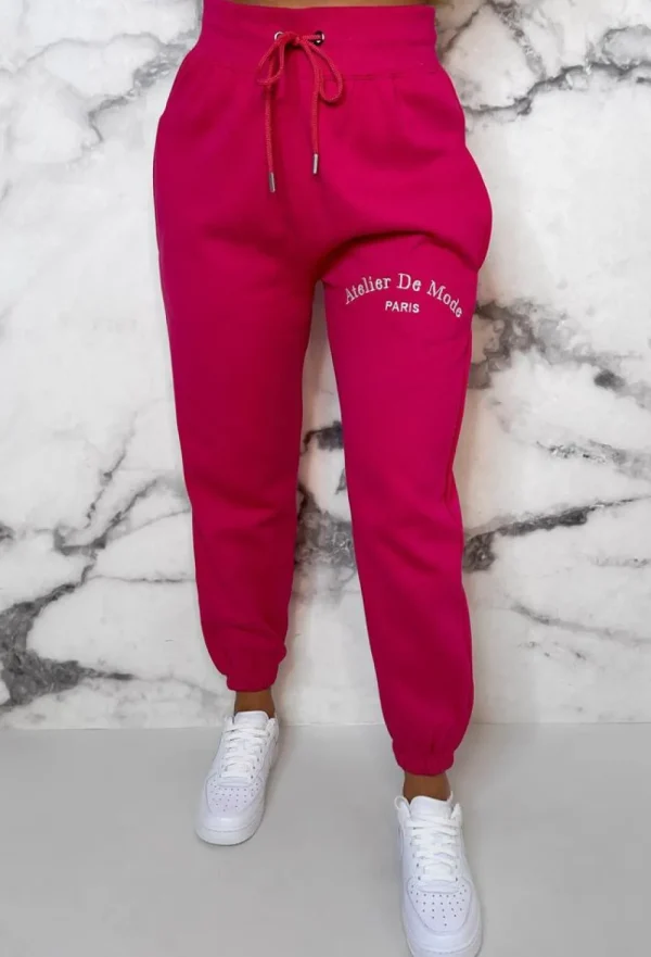 STYLEWISE Ltd Edition Hot Pink Embroidered Hooded Two Piece Loungewear Set<Women Loungewear