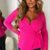 SHK Lucky Charm Hot Pink Tie Waist Wrap Knitted Jumper<Women Knitwear