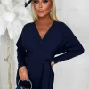 Evita Lust For Love Navy Long Sleeve Wrap Top Belted Midi Dress<Women Dresses