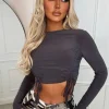 SOFT TOUCH Luxe Affection Grey Drawstring Ruched Front Top<Women Crop Tops & Bralets