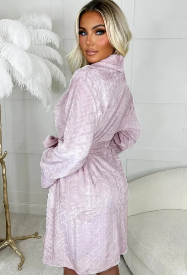 SK Luxe Cosy Blush Pink Ultra Soft Fleece Dressing Gown Robe<Women Gifts