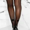 HNATALIE Luxe Elegance Black Sheer Line Heart Print Tights<Women Tights