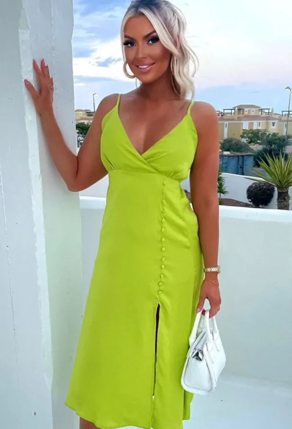 LILY WHITE Luxury Glamour Green Button Skirt Cami Midi Dress<Women Summer Dresses