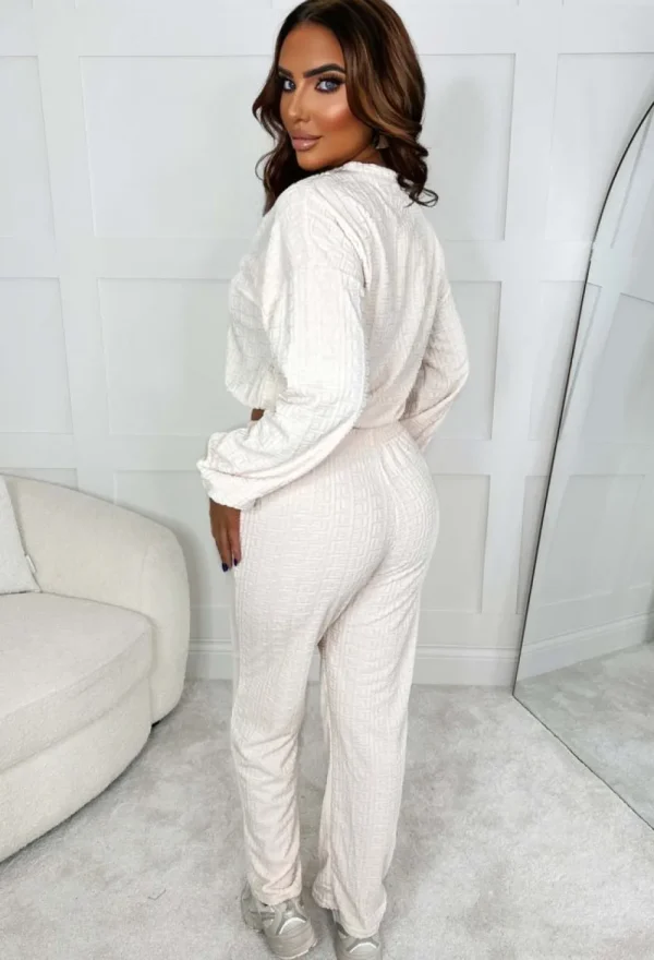 FLAM MODE Madam Muse Beige Ultra Soft Textured Loungewear Set<Women Loungewear