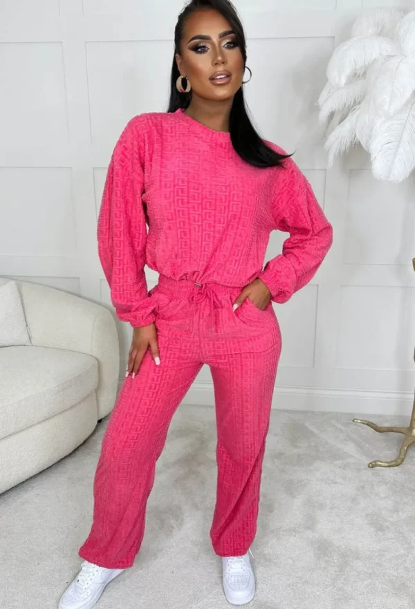 FLAM MODE Madam Muse Hot Pink Ultra Soft Textured Loungewear Set<Women Loungewear