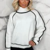 FLAMONT ROSE Main Moment White Contrast Trim Chunky Turtle Neck Jumper Limited Edition<Women Knitwear