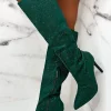 EWANYE Memorable Nights Green Diamond Gem Knee Boots<Women Boots