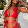 Continental Textiles Midnight Affair Red Flower Trim Triangle Bikini With Choker And Belt<Women Swimwear