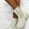 IDEAL SHOES Modern Lux Cream Diamond Embellished Chelsea Boots Limited Edition<Women Boots