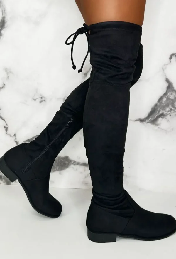 NO DOUBT More About Me Black Stretch Suede Over The Knee Boots<Women Boots