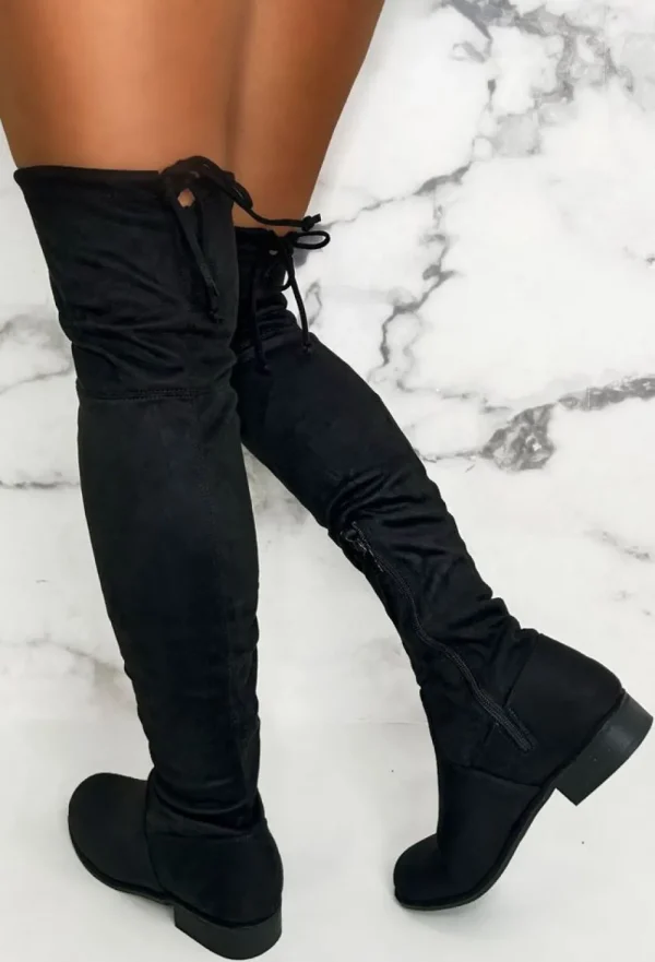 NO DOUBT More About Me Black Stretch Suede Over The Knee Boots<Women Boots