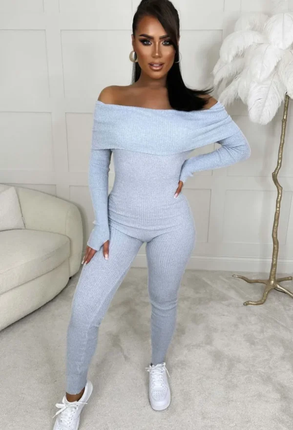 GIORGIA Movie Icon Grey Marl Bardot Knitted Loungewear Jumpsuit<Women Loungewear