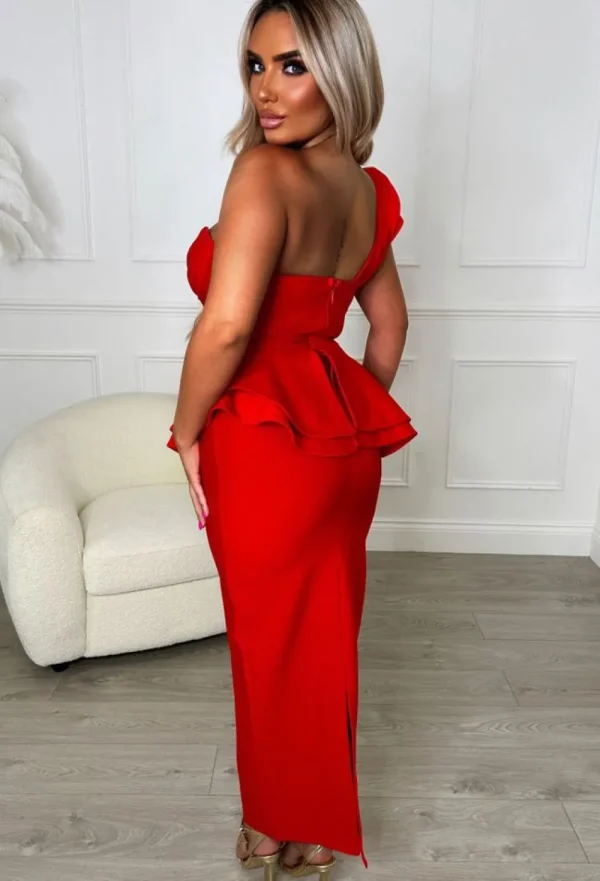 FP u0026 CO My Movie Star Red Premium Peplum Stretch Bandage Midi Dress<Women Bandage