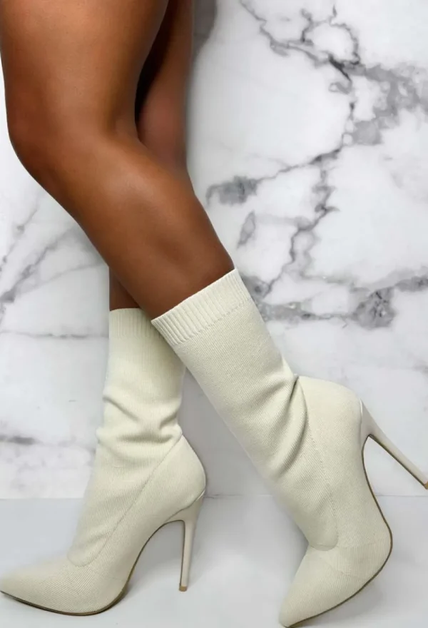 NO DOUBT My Next Step Cream Stretch Knitted Sock Boots<Women Boots