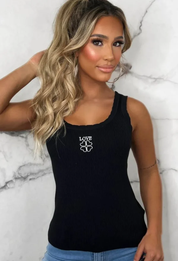 FLAMONT ROSE My Reality Black Embroidered Vest Top<Women Tops