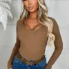 CC FASHION Not For You Tan Knit V Neck Jumper<Women Tops