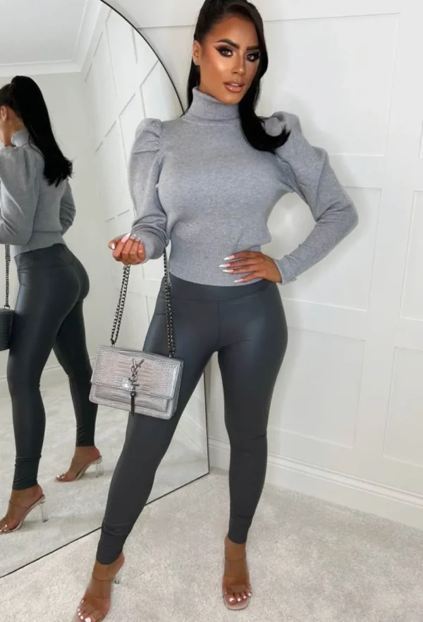 LEA MODE Off Limits Grey Faux Leather Leggings<Women Trousers & Leggings