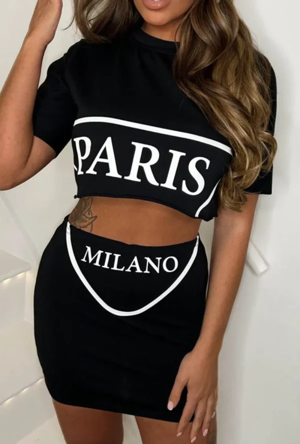 STYLEWISE Paris Milano Black T-Shirt Co-Ord Outfit Set<Women Co-Ords