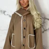 J5 FASHION Parisian Destiny Camel Contrast Stitch Jacket With Scarf<Women Coats And Jackets