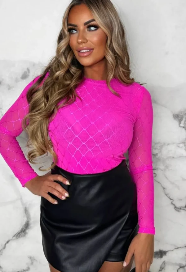 BY SWAN Party Mood Hot Pink Mesh Bodysuit<Women Bodysuits