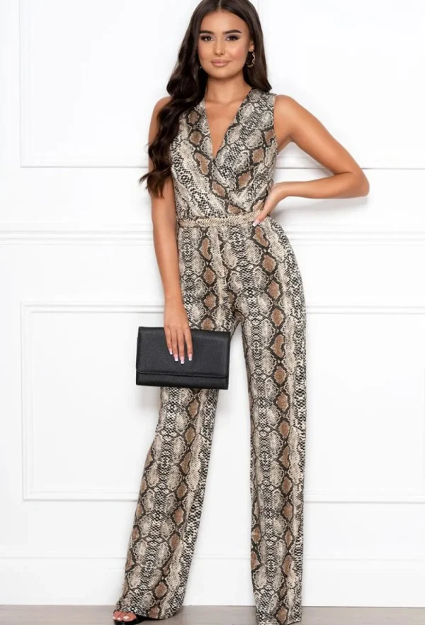 BY SWAN Perfect Days Beige Snake Print Jumpsuit<Women Jumpsuits