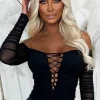 Giogia Perfect Without Trying Black Stretch Mesh Lace Up Bardot Top<Women Tops