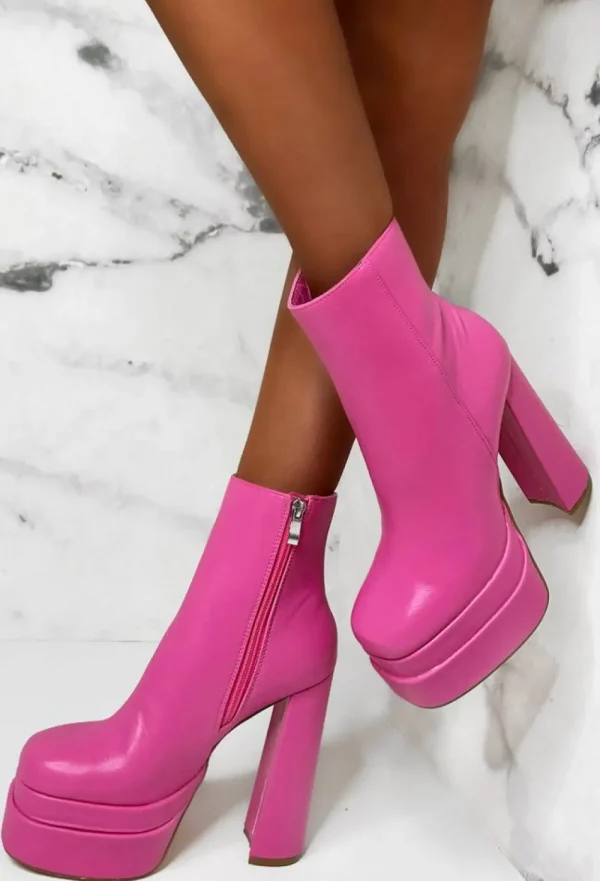 EWANYE Pink Perfection Pink Faux Leather Platform Boots Limited Edition<Women Boots