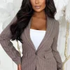 AMY + CLO Pinstripe Desire Brown Oversized Pin Stripe Blazer<Women Coats And Jackets