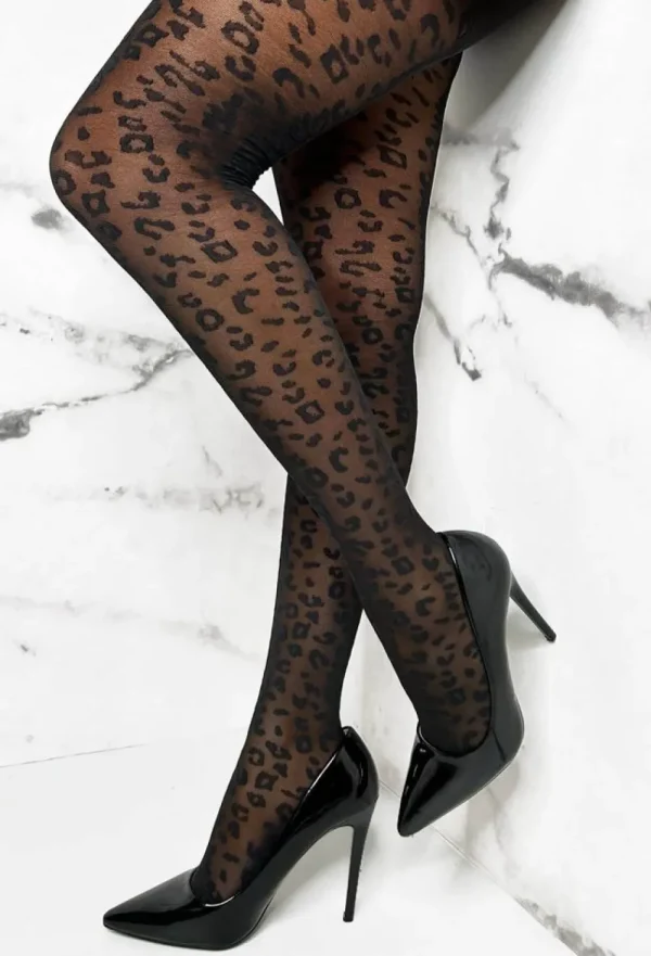 HNATALIE Prowl & Pounce Black Sheer Leopard Print Tights<Women Tights