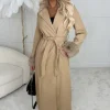 CHERRY KOKO Pure Destiny Camel Faux Fur Trimmed Belted Coat<Women Coats And Jackets