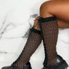 IDEAL SHOES Quite Obsessed Black Knitted Geometric Lace Up Knee High Boots<Women Boots