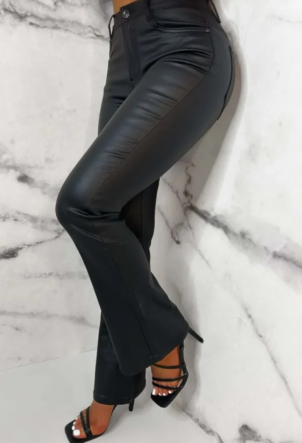 FABS FASHION Ready & Waiting Black Stretch Flared Faux Leather Jeans<Women Trousers & Leggings