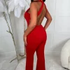 CITY GODDESS Risk It All Red Halterneck Open Back Flared Jumpsuit<Women Jumpsuits