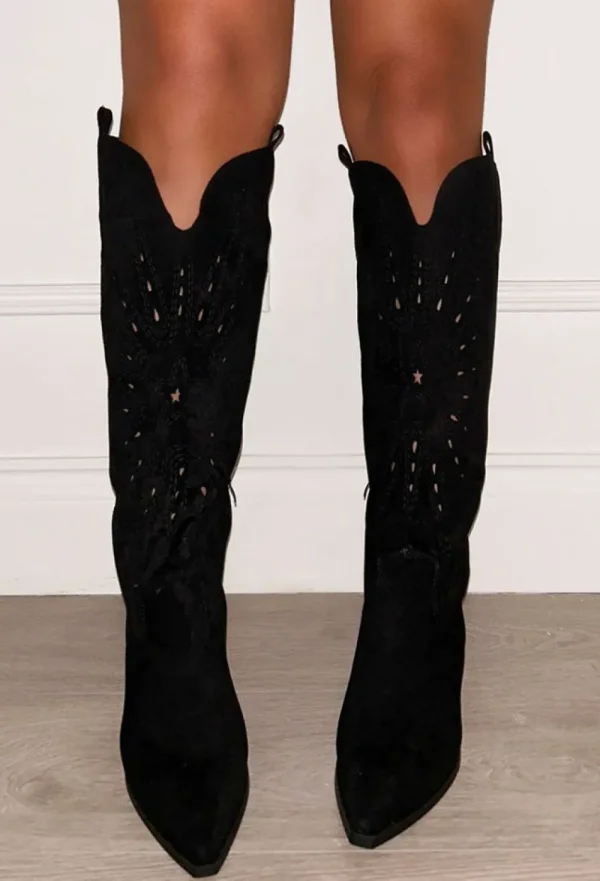 IDEAL SHOES Rock My Body Black Suede Knee Cowboy Boots<Women Boots