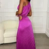 BABEZ Romantic Fantasy Fuchsia Pleated Midi Dress<Women Summer Dresses