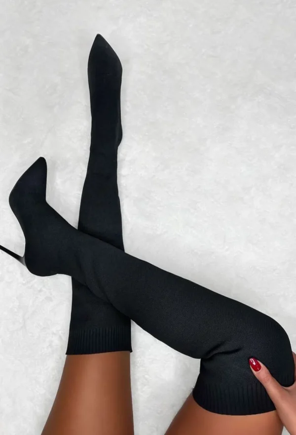 IDEAL SHOES Roxxie Black Stretch Knit Over The Knee Boots<Women Boots