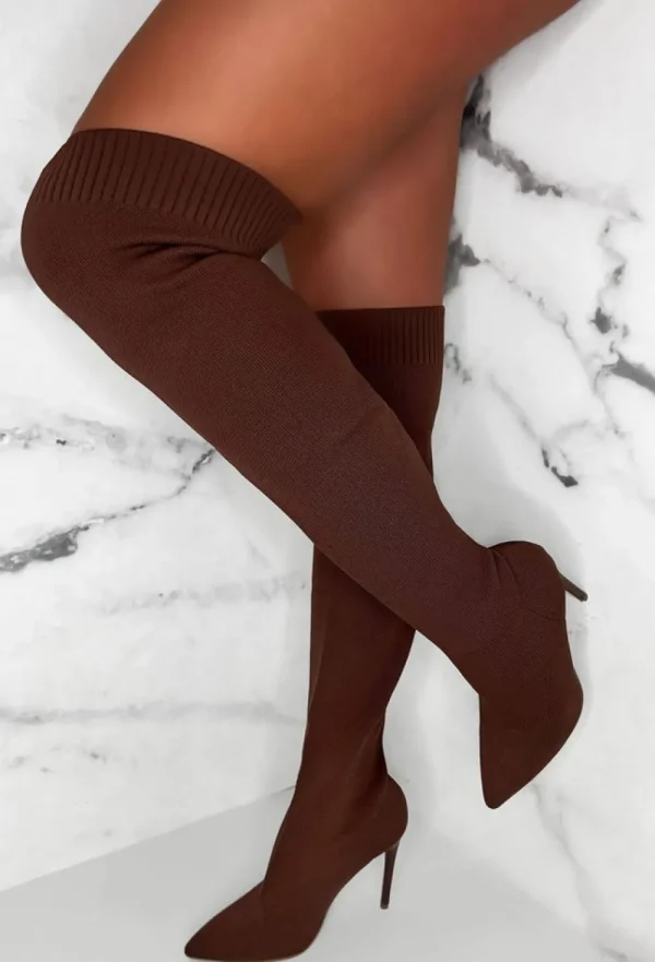 IDEAL SHOES Roxxie Chocolate Brown Stretch Knit Over The Knee Boots<Women Boots