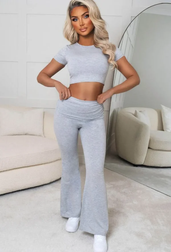 EDGE Ruched To You Grey Marl Ruched Flared Loungewear Two Piece Set<Women Loungewear