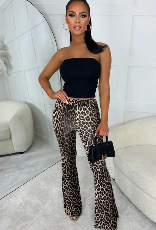 SKREEM Run Wild Leopard Printed Bell Bottom Jersey Trouser<Women Trousers & Leggings