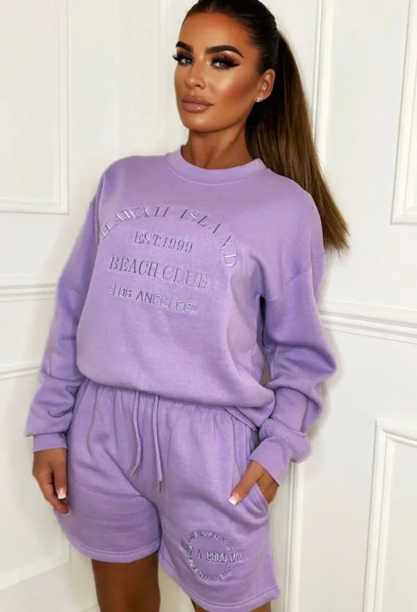 STYLEWISE San Francisco Chilling Lilac Embroided Shorts Lounge Set<Women Loungewear