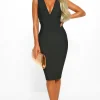 MOGULAND Sassy And Sweet Black Cross Strap Bandage Midi Dress<Women Bandage