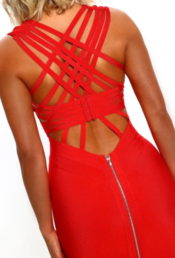 MOGULAND Sassy And Sweet Red Cross Strap Bandage Midi Dress<Women Bandage