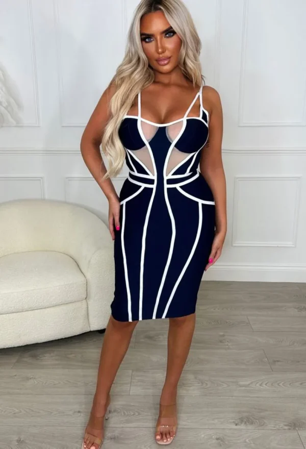 FP u0026 CO Say You'Re Mine Navy Premium Contour Panel Detail Stretch Bandage Midi Dress<Women Bandage