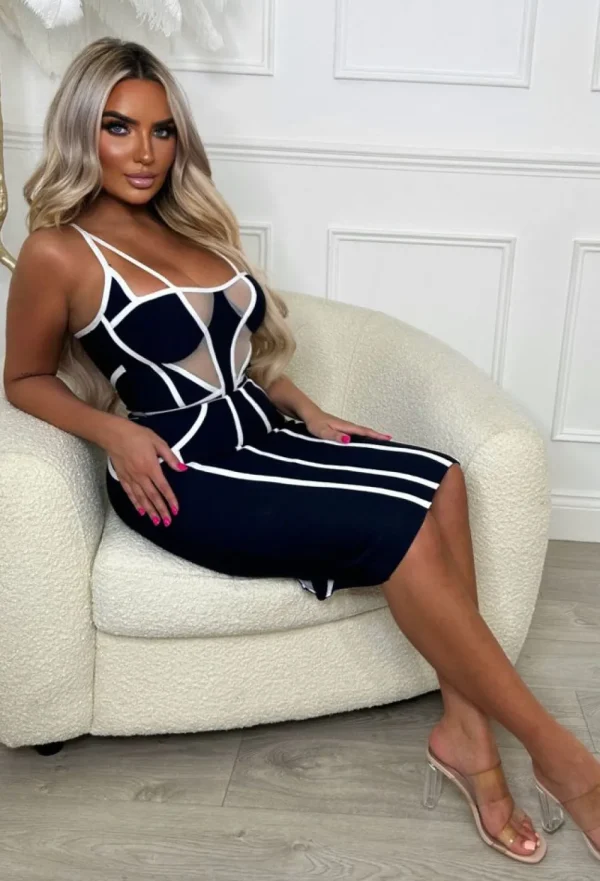 FP u0026 CO Say You'Re Mine Navy Premium Contour Panel Detail Stretch Bandage Midi Dress<Women Bandage