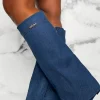 IDEAL SHOES Sending My Best Mid Blue Denim Fold Over Knee High Boots<Women Boots