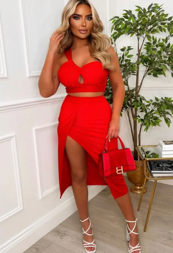 INFINITY Senorita Sass Red Midi Skirt Padded Cup Co-Ord<Women Co-Ords