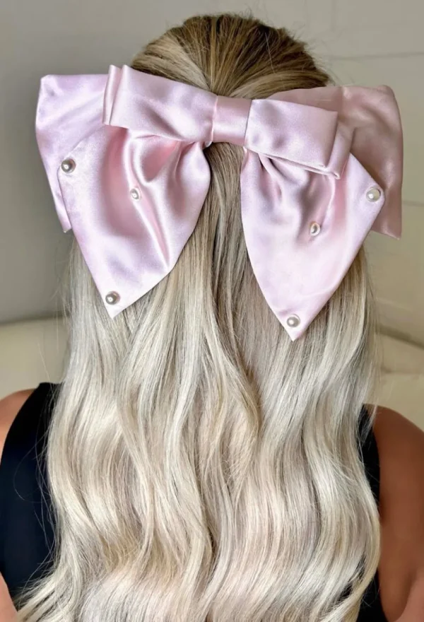 GO TOGETHER Silk Dreams Pink Pearl Embellished Satin Bow Hair Clip<Women Hair Accessories