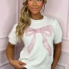 FLAMONT ROSE Sleepless Nights Cream Ultra Soft Bow Knitted Jumper<Women Tops