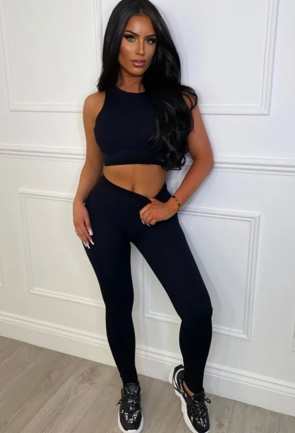 BE YOU Smashing It Black Two Piece Crop Top & Leggings Set<Women Loungewear